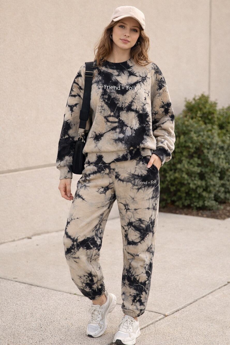 Friend + Folk Set Crewneck Sweatshirt Joggers Sweats Pants Small Tie Dye Cotton